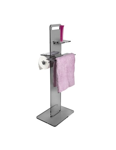 iPLEX Design - Clio Colonnina Bagno (Portacarta Ascugamano E Sapone Da Bidet) Fume' in plexiglass - fumè - 31x87x23 cm