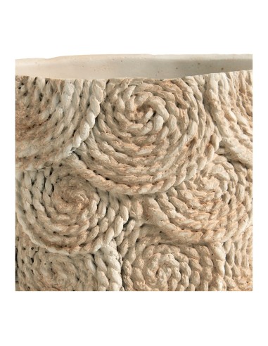 Blanc D' Ivoire - Cache-pot OSA in cemento color crema effetto corda cm 21x20,5x18,5