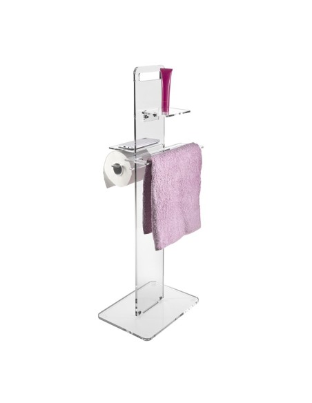 iPLEX Design - Clio Colonnina Bagno (Portacarta Ascugamano E Sapone Da Bidet) in plexiglass - Trasparente - 31x87x23 cm