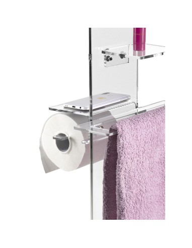 iPLEX Design - Clio Colonnina Bagno (Portacarta Ascugamano E Sapone Da Bidet) in plexiglass - Trasparente - 31x87x23 cm