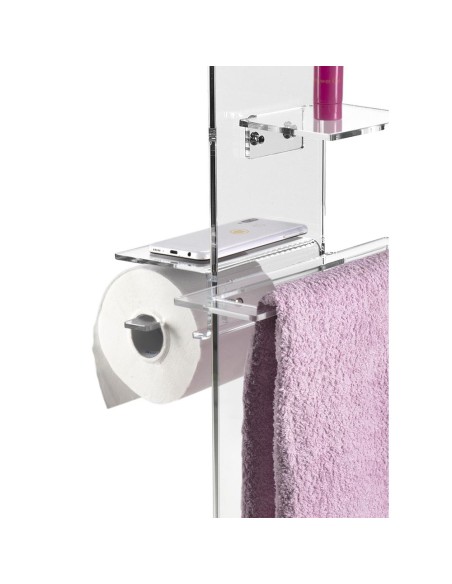 iPLEX Design - Clio Colonnina Bagno (Portacarta Ascugamano E Sapone Da Bidet) in plexiglass - Trasparente - 31x87x23 cm
