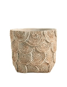 Blanc D' Ivoire - Cache-pot OSA in cemento color crema effetto corda cm 21x20,5x18,5