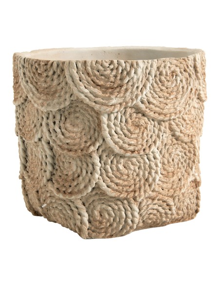 Blanc D' Ivoire - Cache-pot OSA in cemento color crema effetto corda cm 21x20,5x18,5