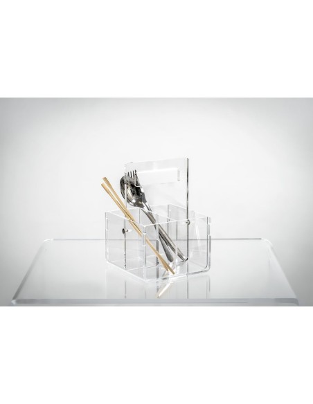iPLEX Design - Bon Ton P/Posate 4 Sedi C/Manico Trasp. in pmma - Trasparente - 14x21x14,5 cm