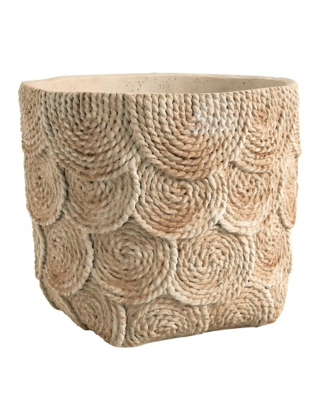 Blanc D' Ivoire - Cache-pot OSA in cemento color crema effetto corda cm 27x26,5x23,5