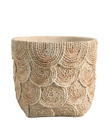 Blanc D' Ivoire - Cache-pot OSA in cemento color crema effetto corda cm 27x26,5x23,5