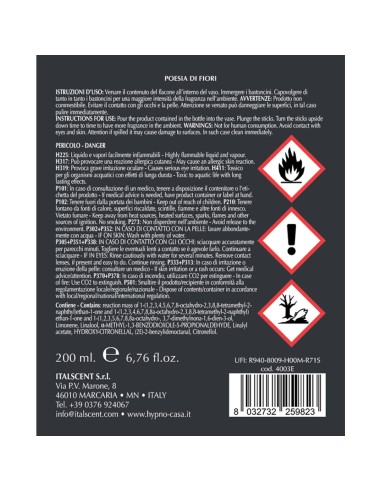 HYPNO - Ricarica per Diffusore a Bastoncino 200 ml Poesia di Fiori
