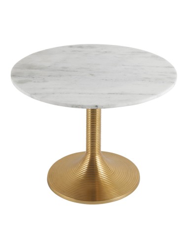 Blanc D' Ivoire - Tavolino basso Charlotte tondo in marmo bianco con supporto in alluminio finitura ottone dia 60x46 h