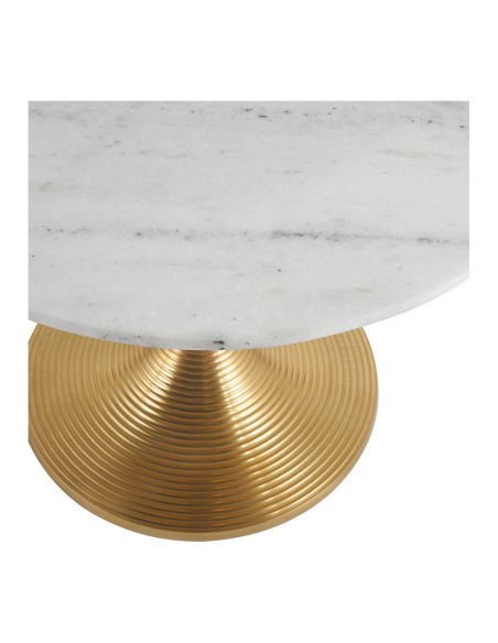 Blanc D' Ivoire - Tavolino basso Charlotte tondo in marmo bianco con supporto in alluminio finitura ottone dia 60x46 h