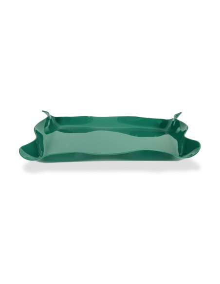 Iplex - Drappeggi d'autore Vassoio rettangolare verde scuro in plexiglass drappeggiato a mano,. - 41x5x31 cm