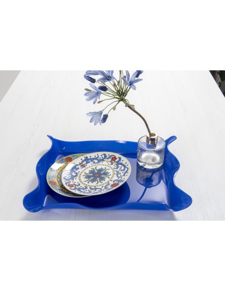 Iplex - Drappeggi d'autore Vassoio rettangolare blu in plexiglass drappeggiato a mano,. - 41x5x31 cm