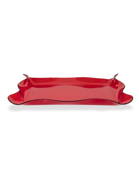 Iplex - Drappeggi d'autore Vassoio rettangolare rosso Trasparente in plexiglass drappeggiato a mano,. - 55x5x32 cm