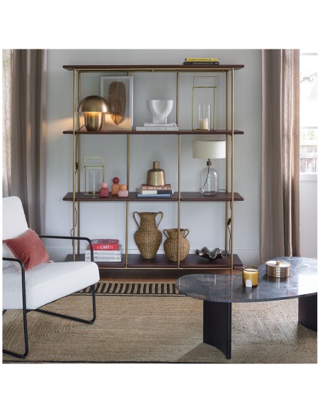 Blanc D' Ivoire - Libreria VICTOR in mango cerato finitura noce e metallo cm 161x41x190