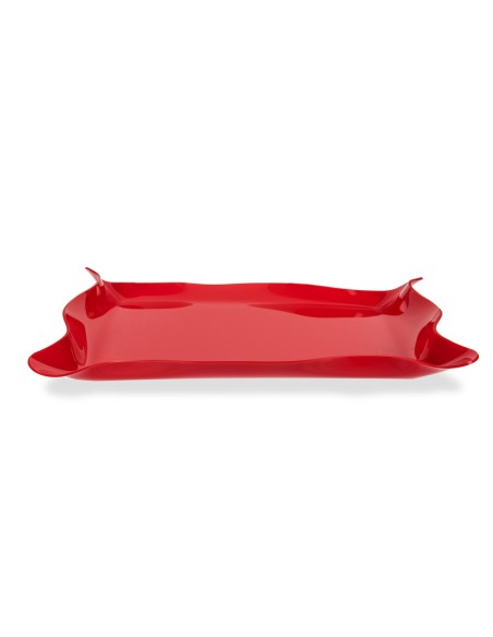 Iplex - Drappeggi d'autore Vassoio rettangolare rosso in plexiglass drappeggiato a mano,. - 55x5x32 cm