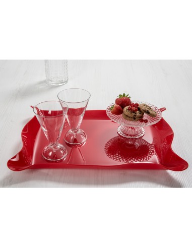 Iplex - Drappeggi d'autore Vassoio rettangolare rosso in plexiglass drappeggiato a mano,. - 55x5x32 cm