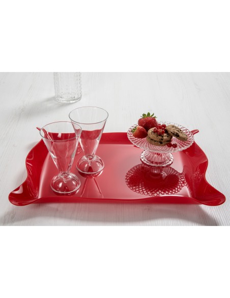 Iplex - Drappeggi d'autore Vassoio rettangolare rosso in plexiglass drappeggiato a mano,. - 55x5x32 cm