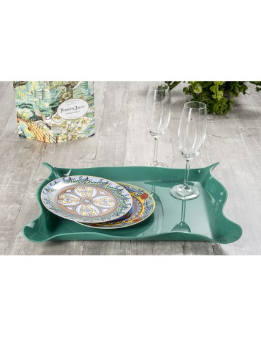 Iplex - Drappeggi d'autore Vassoio rettangolare verde scuro in plexiglass drappeggiato a mano,. - 55x5x32 cm