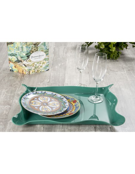 Iplex - Drappeggi d'autore Vassoio rettangolare verde scuro in plexiglass drappeggiato a mano,. - 55x5x32 cm