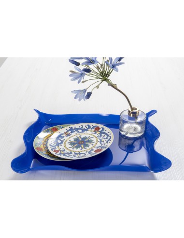 Iplex - Drappeggi d'autore Vassoio rettangolare blu in plexiglass drappeggiato a mano,. - 55x5x32 cm