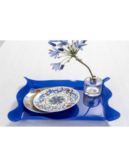 Iplex - Drappeggi d'autore Vassoio rettangolare blu in plexiglass drappeggiato a mano,. - 55x5x32 cm