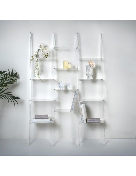 Iplex - Step Libreria tripla scala in plexiglass Trasparente,. - ideale per arredo bagno cucina casa - 121x185x36 cm