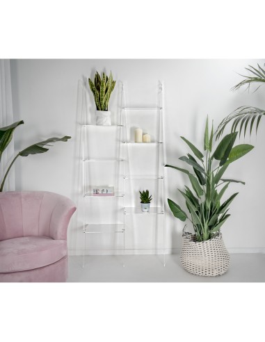 Iplex - Step Libreria a forma di scala in plexiglass Trasparente,. - ideale per arredo bagno cucina casa - 41x185x36 cm