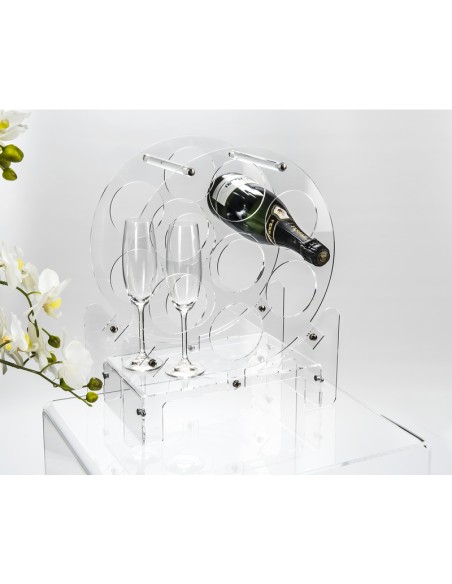 Iplex - Enoteca Cantina da tavolo in plexiglass Trasparente a 7 fori per bottiglie da vino e champagne,. - 37,5x44x18,5 cm