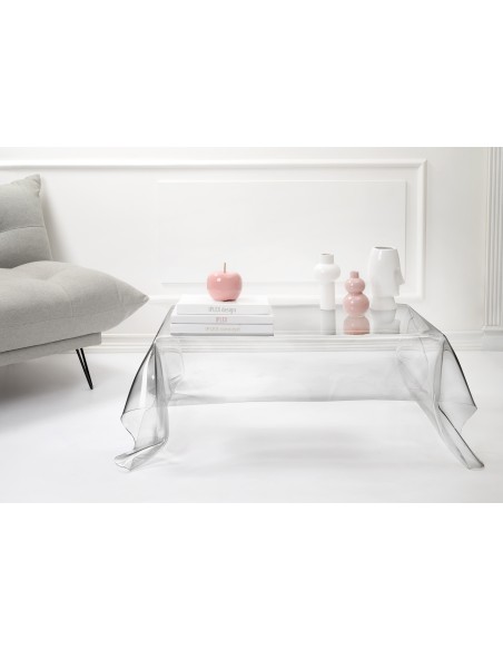 iPLEX - Tavolino basso in plexiglass Trasparente drappeggiato a mano Made in Italy - 115x39x77 cm