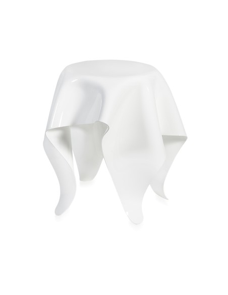 iPLEX - Tavolino alto linea Drappeggi in plexiglass PMMA color bianco pieno drappeggiato a mano. - 76x66x67 cm
