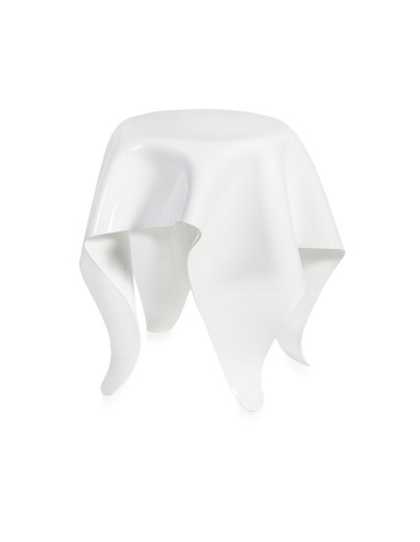 iPLEX - Tavolino alto linea Drappeggi in plexiglass PMMA color bianco pieno drappeggiato a mano. - 76x66x67 cm