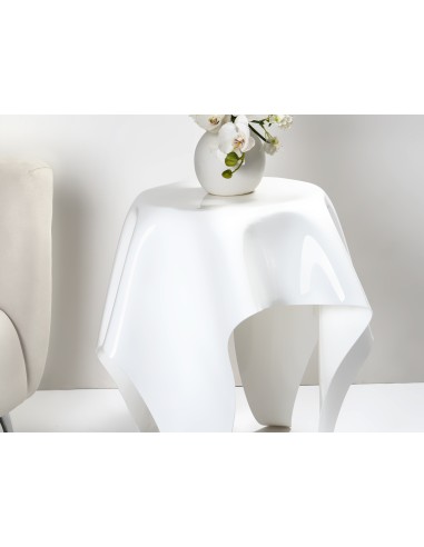 iPLEX - Tavolino alto linea Drappeggi in plexiglass PMMA color bianco pieno drappeggiato a mano. - 76x66x67 cm