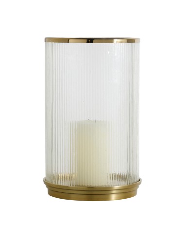 Blanc D' Ivoire - Portacandela OSCAR GM striato vetro e metallo oro dia 24,5x38,5 cm
