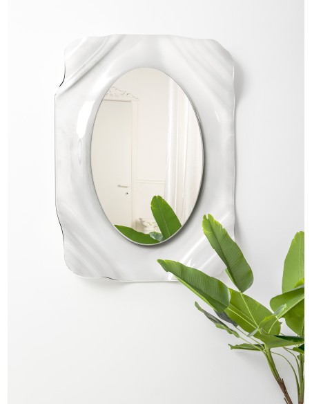 iPLEX - Specchiera linea Drappeggi in plexiglass Trasparente, cornice drappeggiata a mano,. - 72x95x11 cm