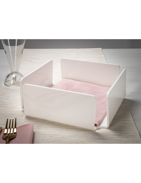 iPLEX - Portatovaglioli da tavola orizzontale linea Bon Ton in plexiglass PMMA bianco. Made in Italy - 22x7,5x22 cm
