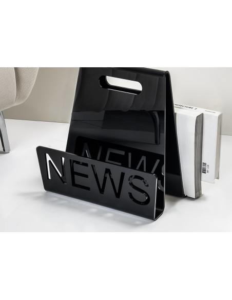iPLEX - Portariviste giornali linea Nunzio in plexiglass nero pieno sagomato al laser. Made in Italy - 37x32x16 cm