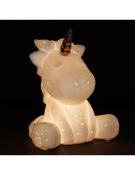 Cotè Table - Lampada Led Licorne White+Gold 20.5X15H23.5 Porcelain ali. batteria