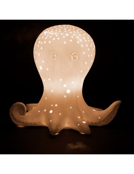 Cotè Table - Lampada Led Poulpe White 11X10Xh10.5 cm Porcelain, alim. batteria