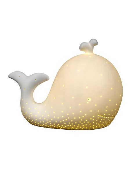 Cotè Table - Lampada Whale Led Baleine White 12X22Xh16 cm Porcelain, alimentazione batteria