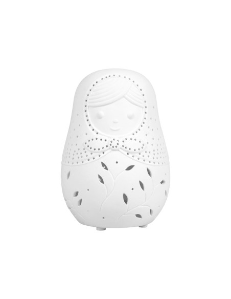 Cotè Table - Lampada Led Matriochka White 9.5Xh13.5 cm Porcelain, alim. batteria