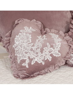 Coccole di Casa - Cuscino Cuore "Nancy" Malva Con Pizzo40X40 cm