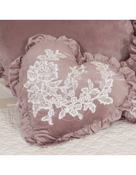 Coccole di Casa - Cuscino Cuore "Nancy" Malva Con Pizzo40X40 cm