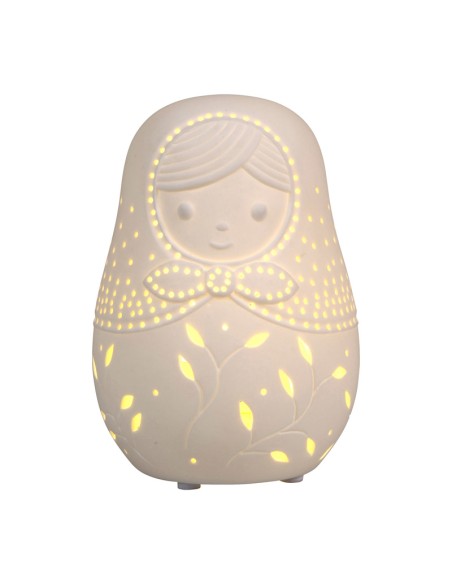 Cotè Table - Lampada Led Matriochka White 9.5Xh13.5 cm Porcelain, alim. batteria