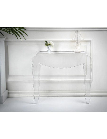 iPLEX - Foyer Consolle stile veneziano '700 in plexiglass Trasparente taglio laser. Made in Italy - 84x76x25 cm