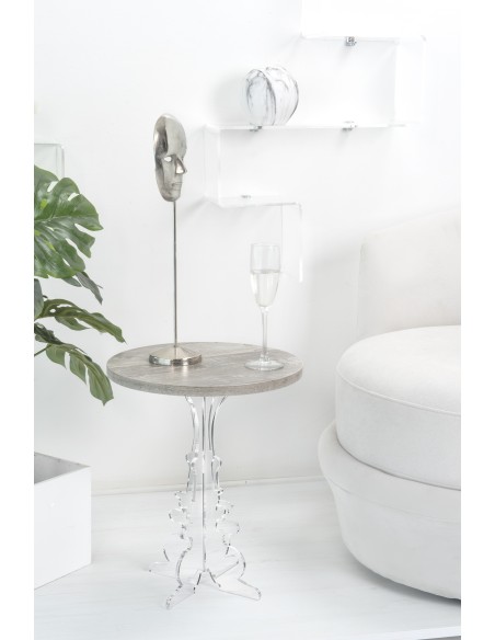 iPLEX Design - Maricla Tavolino Small Habitat Grigio Atrium in plexiglass e legno - Trasparente/ legno grigio - 36x42x36 cm