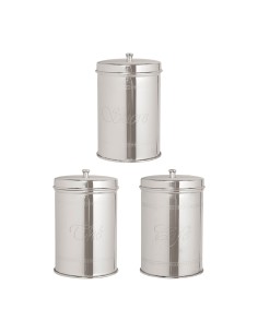Côté Table - Set di 3 barattoli "Thé, Zucchero e Caffè" in Accio 11 x h15cm