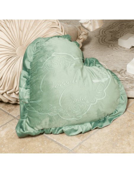 Coccole di Casa - Cuscino Cuore Vell. "Chloe" Salvia 40X45 cm
