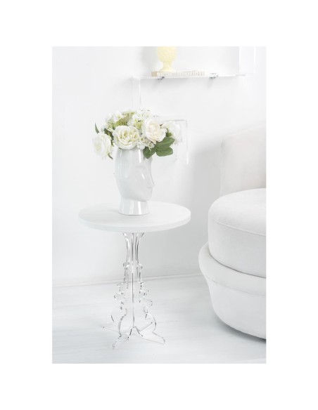iPLEX Design - Maricla Tavolino Small Habitat Bianco Supremo in plexiglass e legno - Trasparente/ legno bianco - 36x42x36 cm